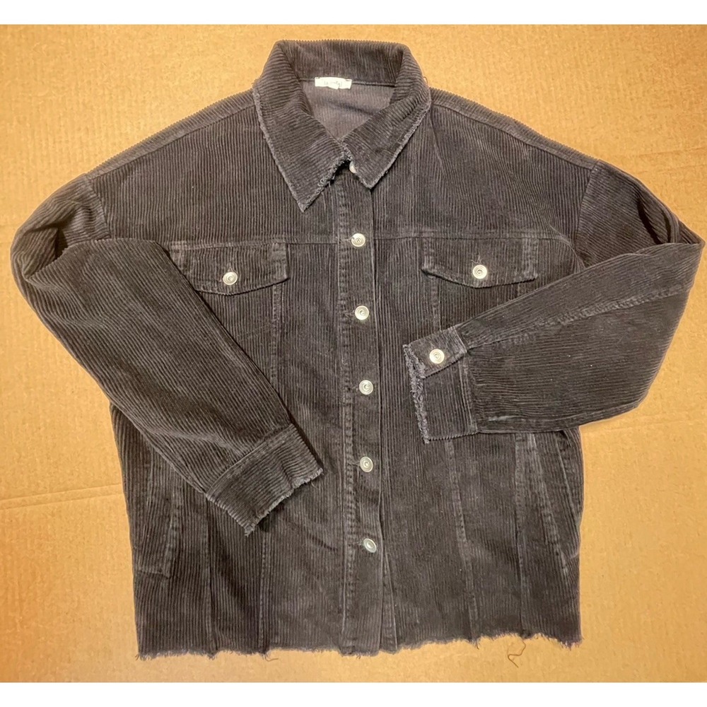 La Miel Corduroy Oversized Shacket sz Medium Raw Hem Women's Black Jacket